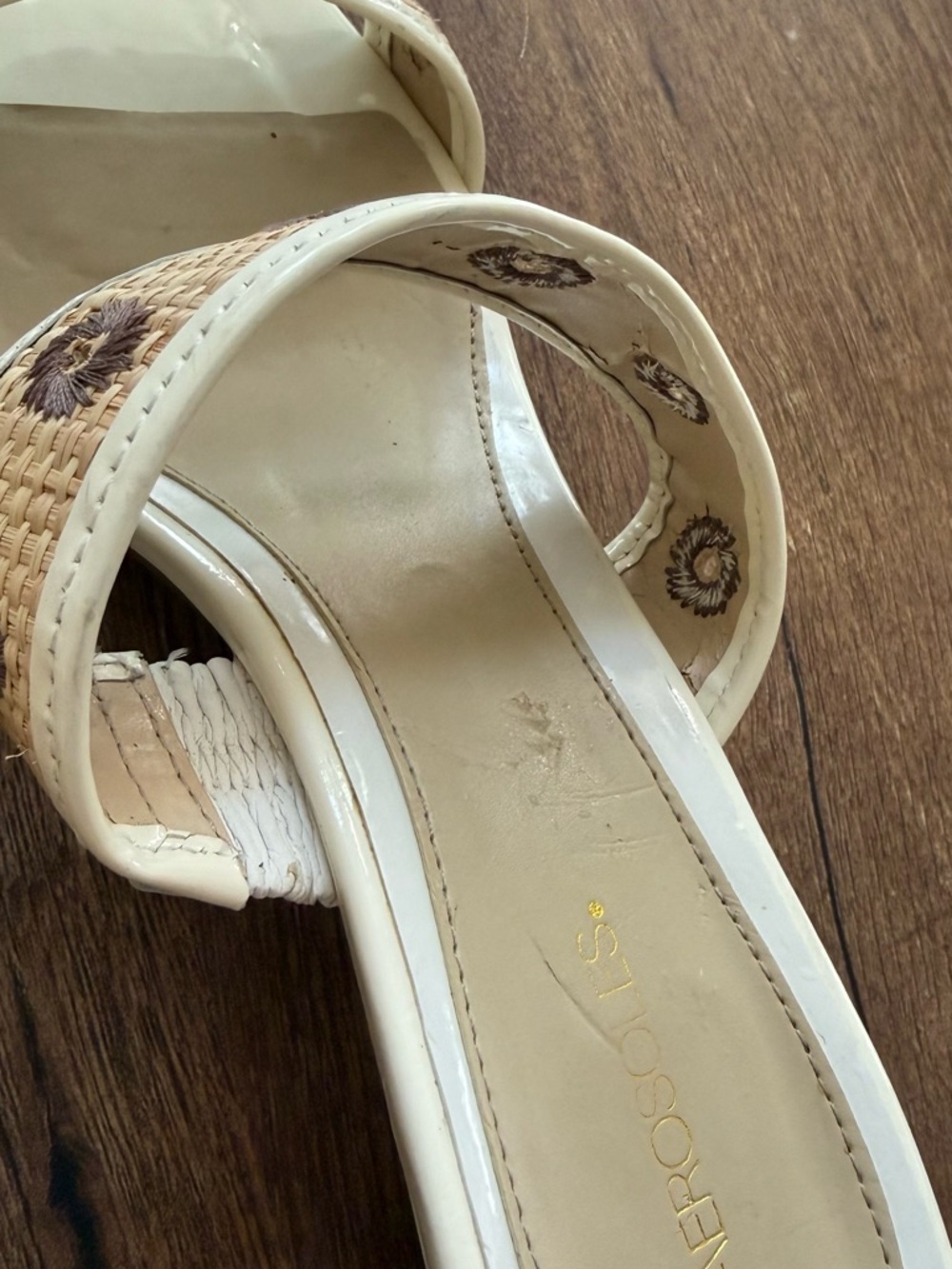 AEROSOLES Cream Braided Double-Strap Slide Sandals with Floral Stitching - Picture 5 of 5